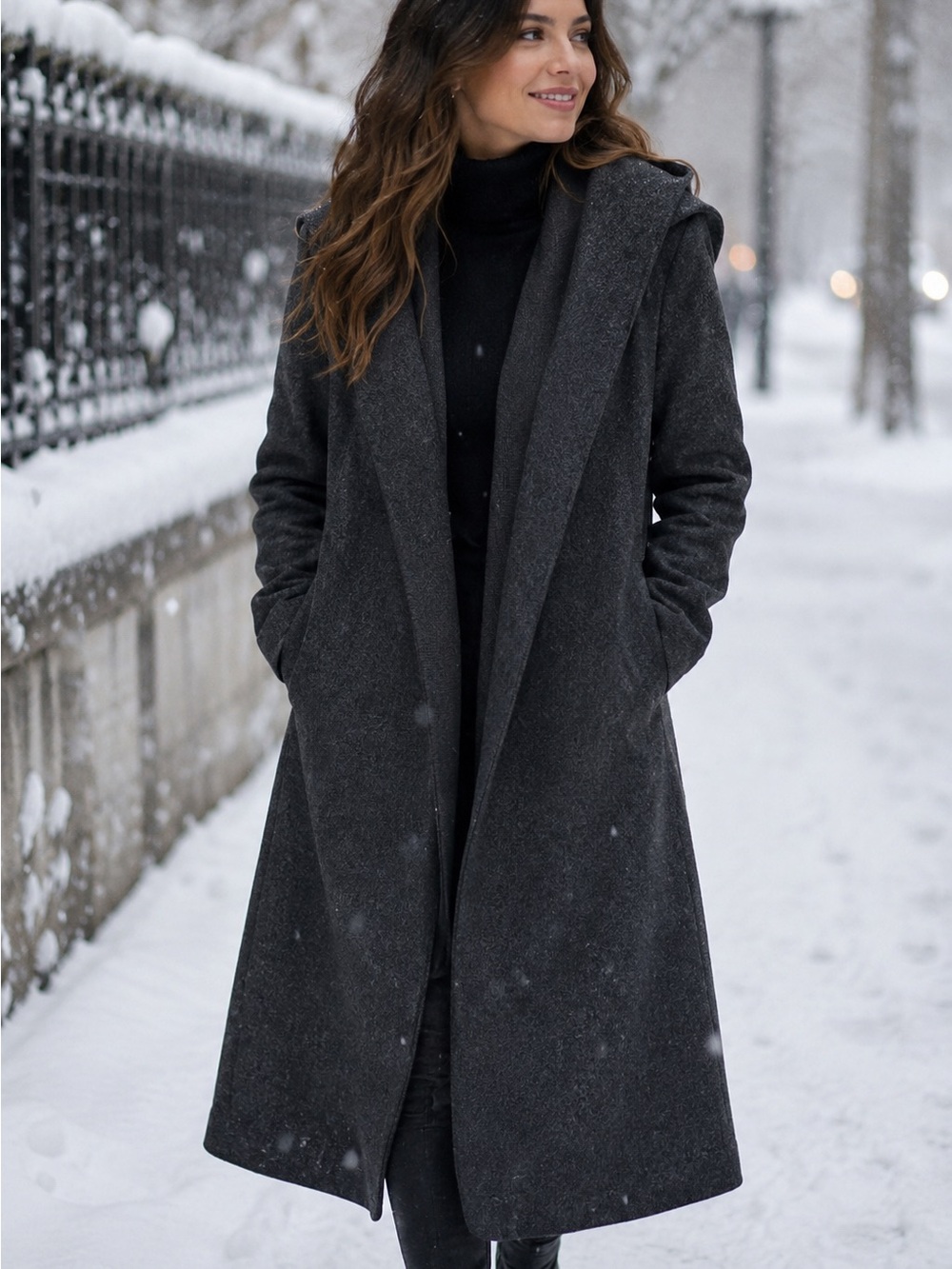 H&M Charcoal Hooded Long Trench Coat